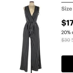 Monteau Navy Blue Striped Jumpsuit XS